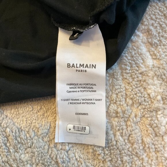 Cropped eco-designed cotton T-shirt with small flocked Balmain logo - Picture 5 of 5